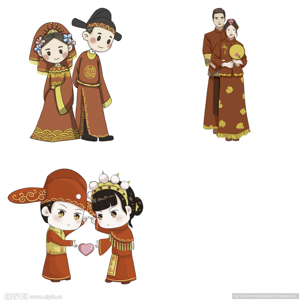 卡通中式婚礼新人中式古典人物