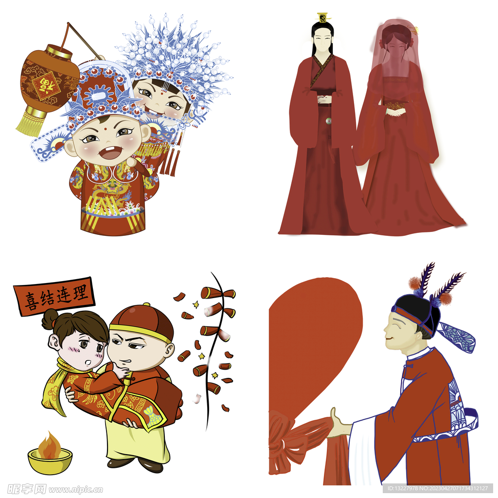 卡通中式婚礼新人中式古典人物