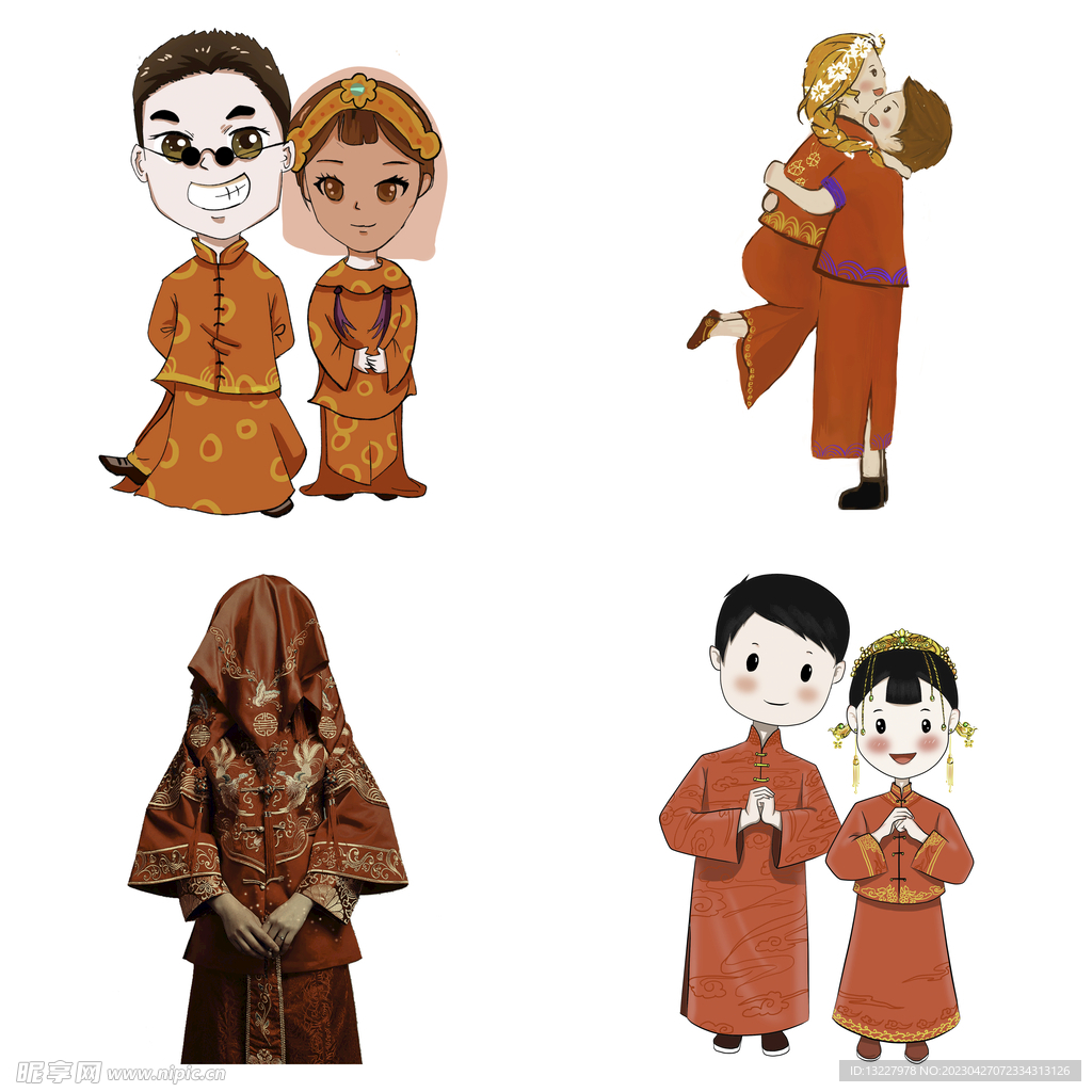 卡通中式婚礼新人中式古典人物