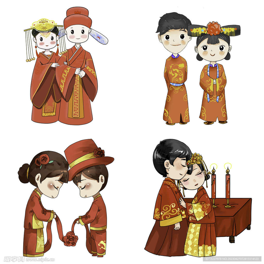 卡通中式婚礼新人中式古典人物