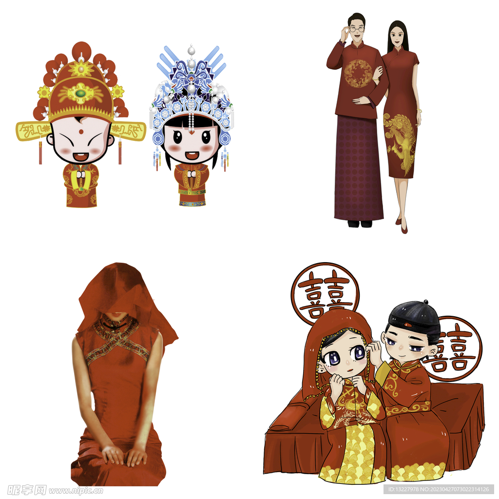 卡通中式婚礼新人中式古典人物
