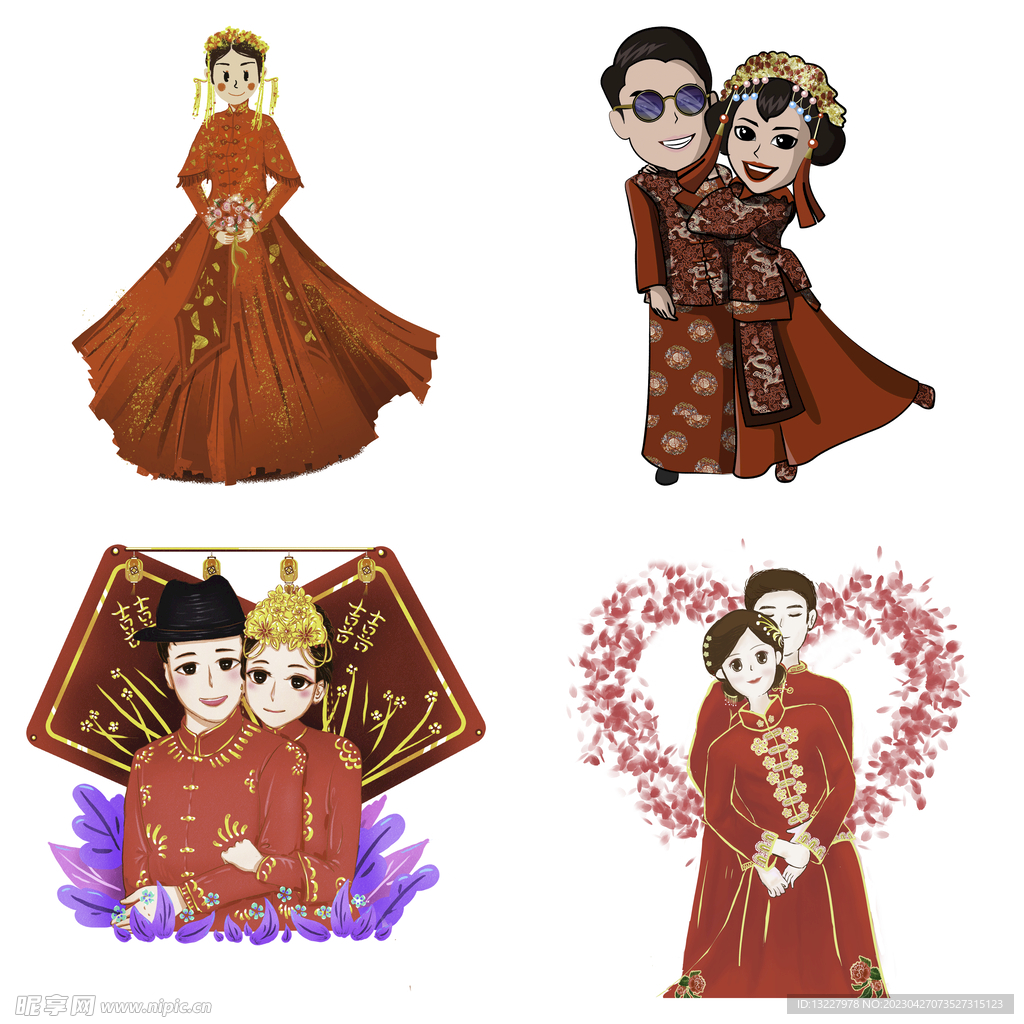 卡通中式婚礼新人中式古典人物