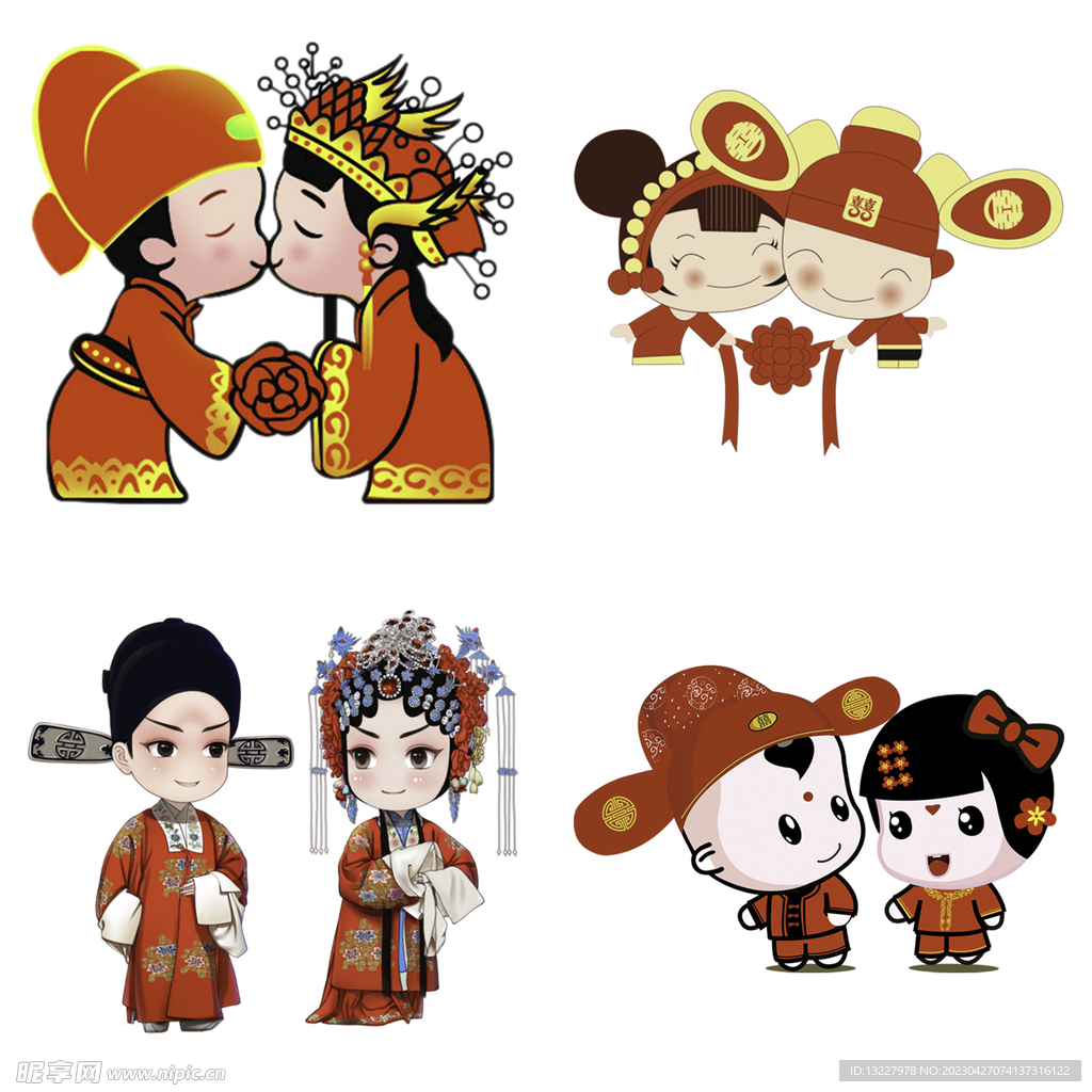 卡通中式婚礼新人中式古典人物