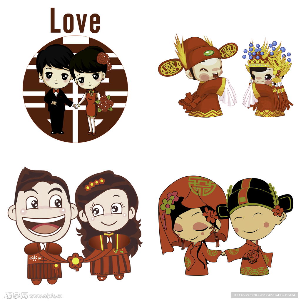 卡通中式婚礼新人中式古典人物