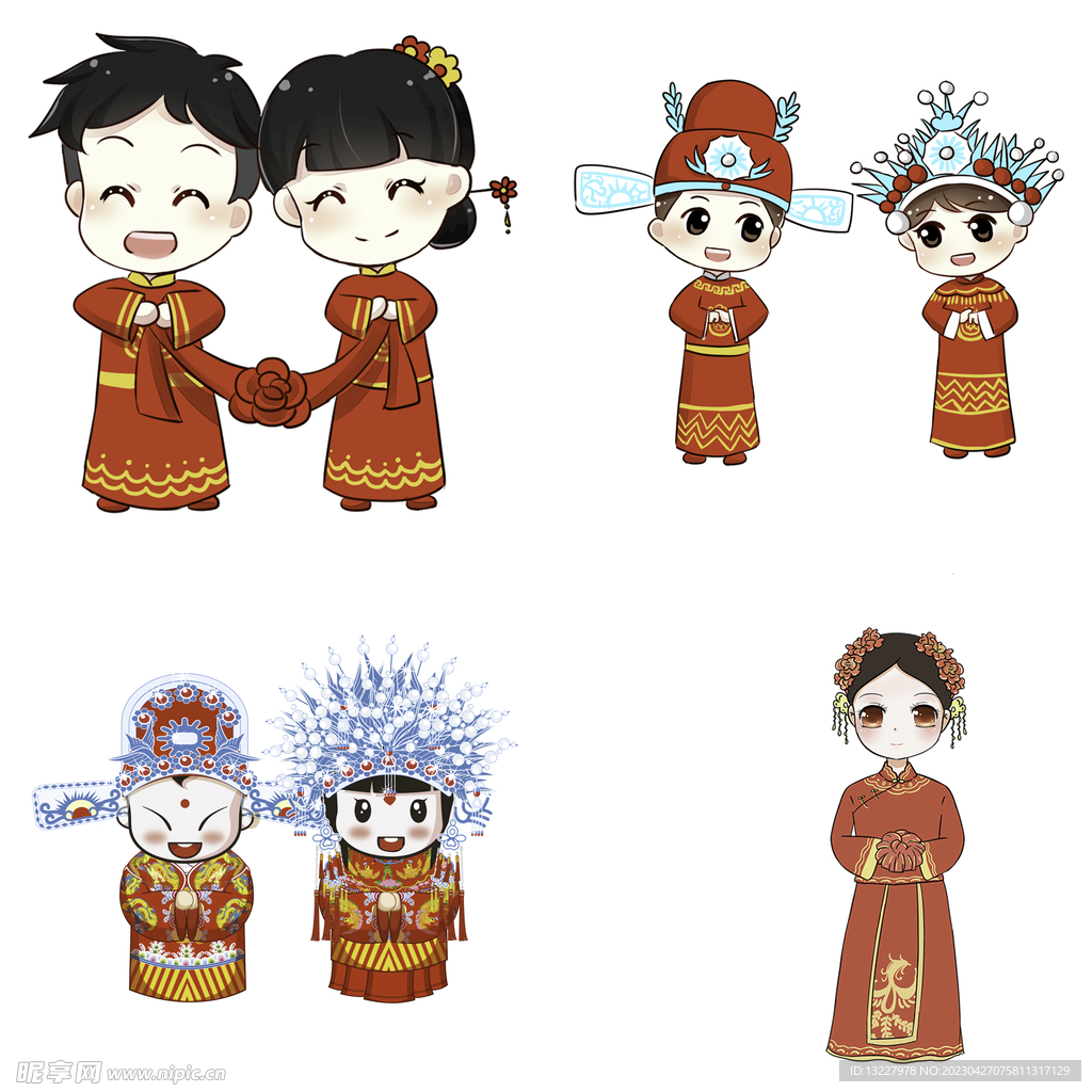 卡通中式婚礼新人中式古典人物