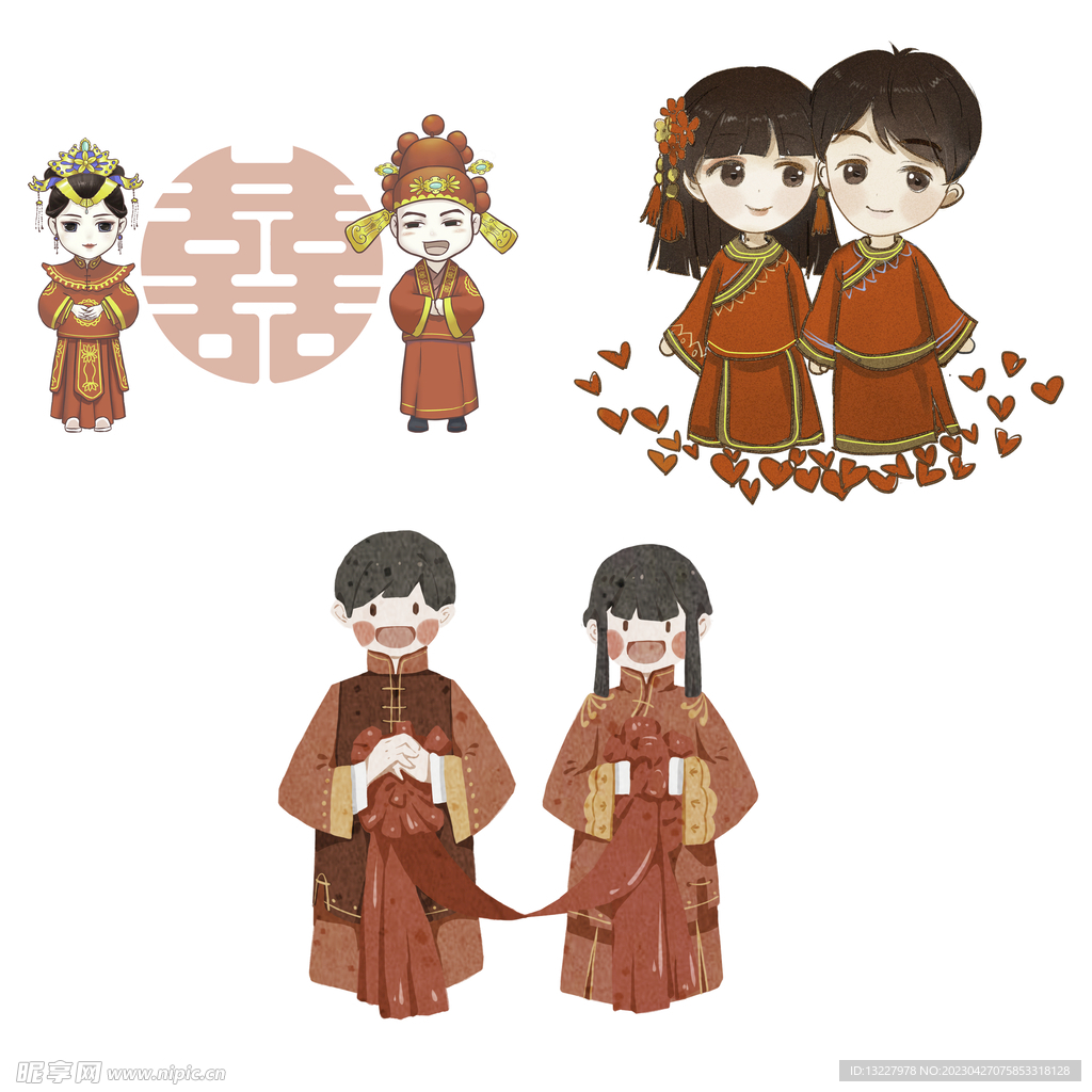 卡通中式婚礼新人中式古典人物