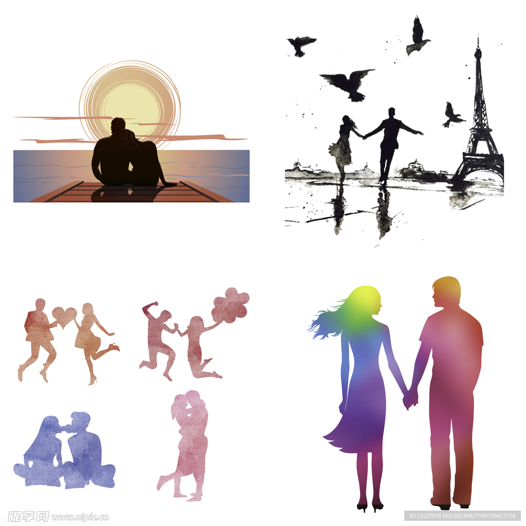 婚礼新郎新娘情侣人物剪影