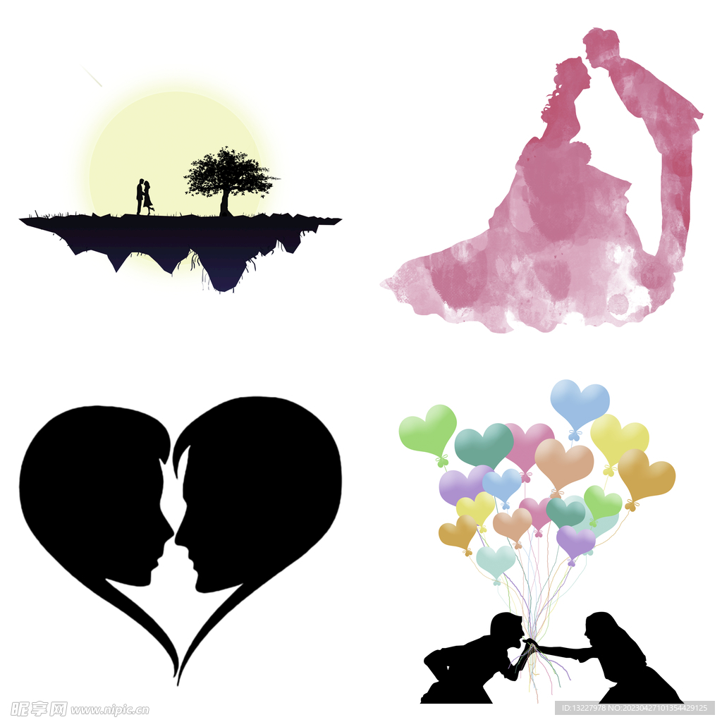 婚礼新郎新娘情侣人物剪影