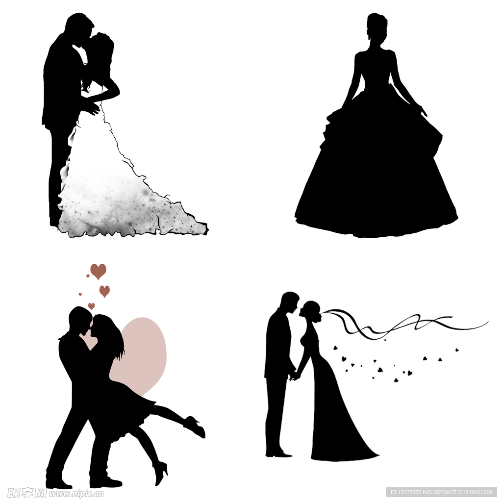 婚礼新郎新娘情侣人物剪影