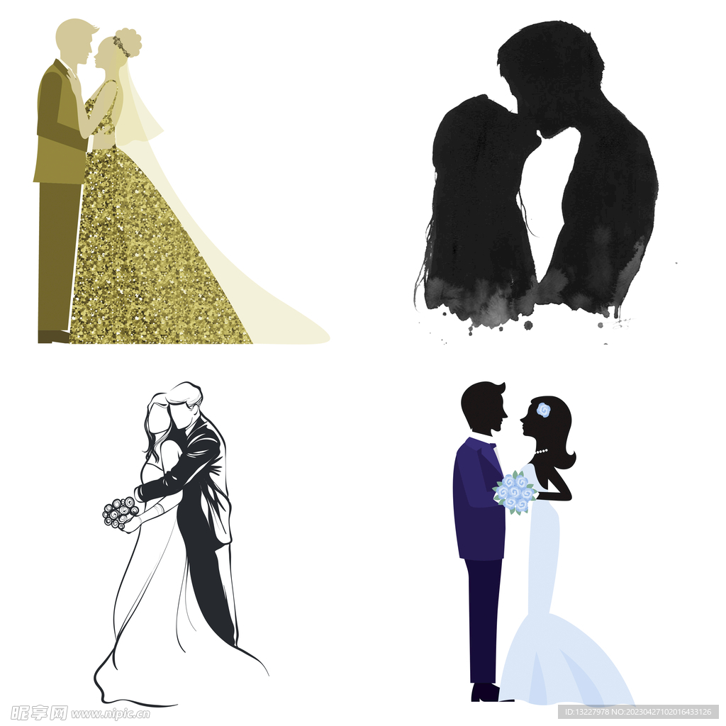 婚礼新郎新娘情侣人物剪影