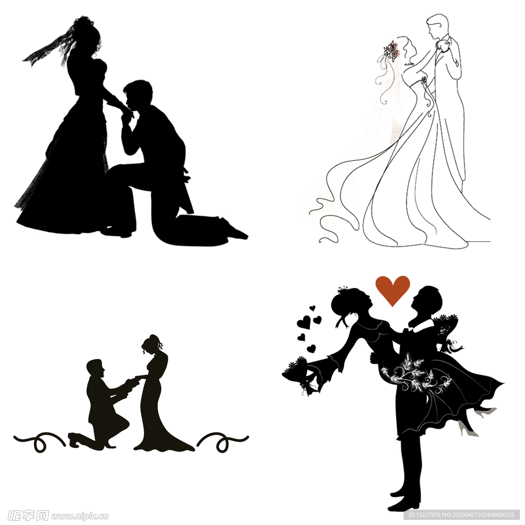 婚礼新郎新娘情侣人物剪影