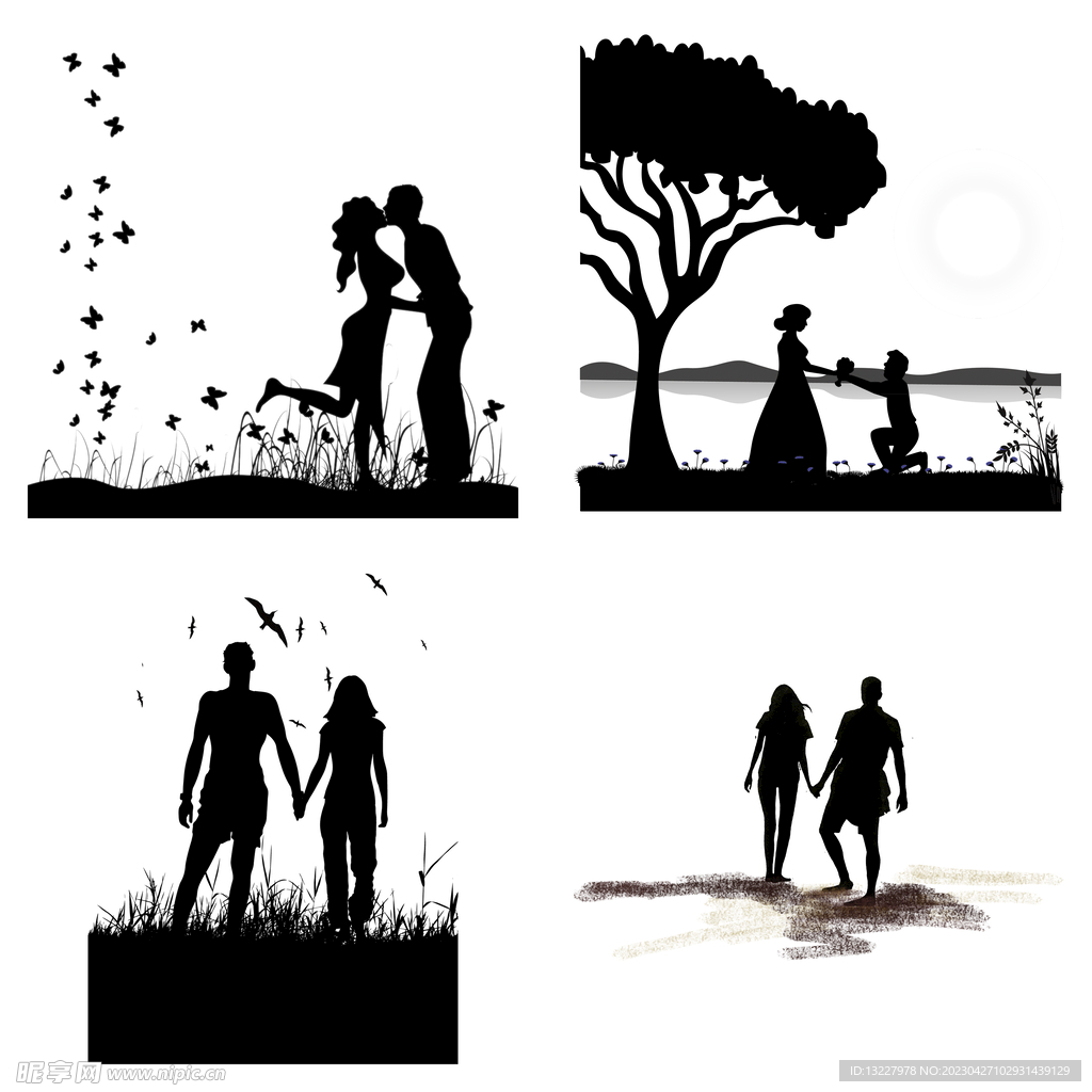 婚礼新郎新娘情侣人物剪影