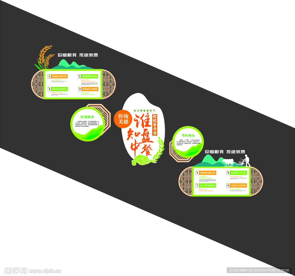 珍惜粮食节约用水文化墙