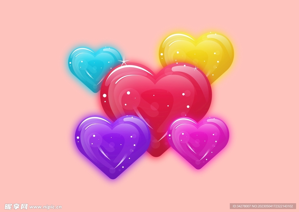 彩色果冻质感爱心