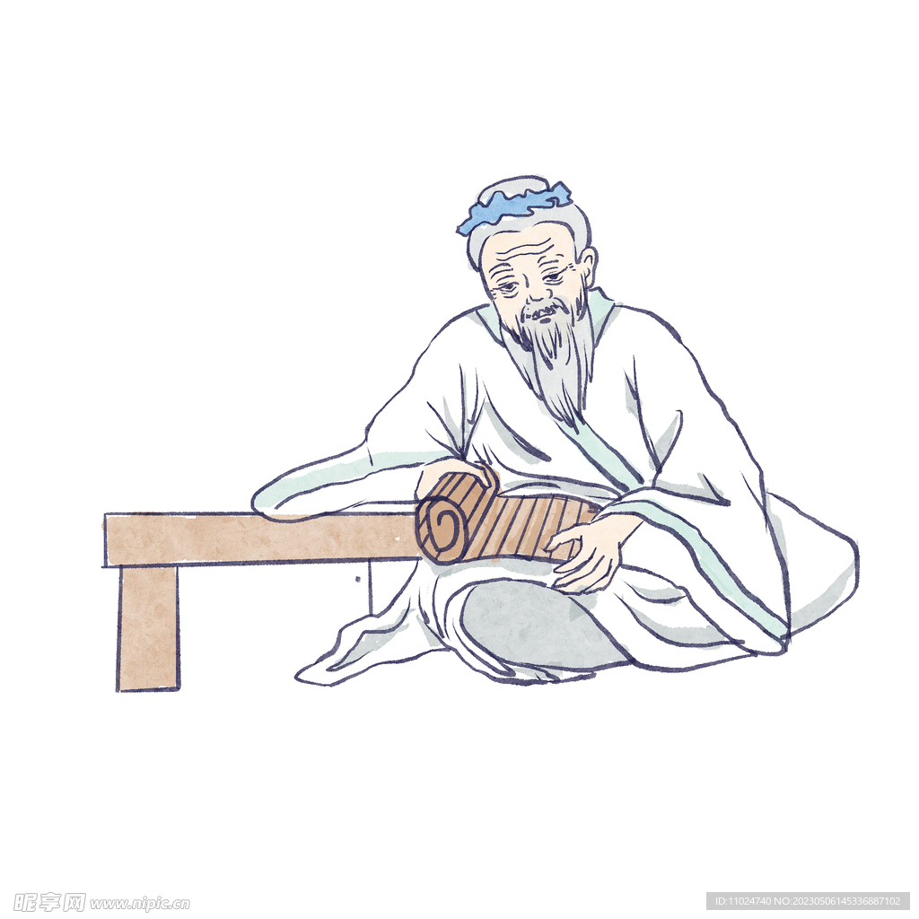 手绘古代私塾先生人物