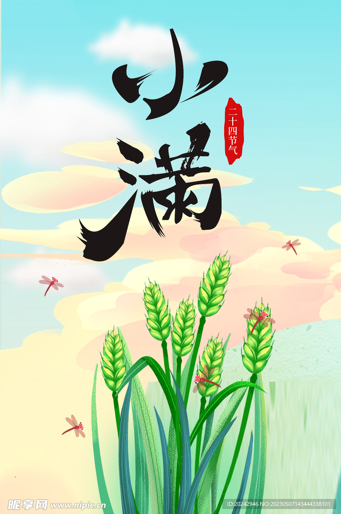 小满节气海报  麦穗 