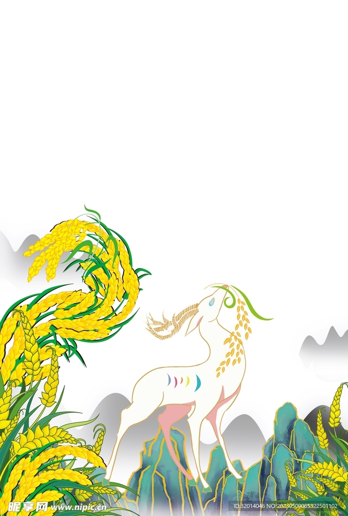 神话国潮风鹿大米插画