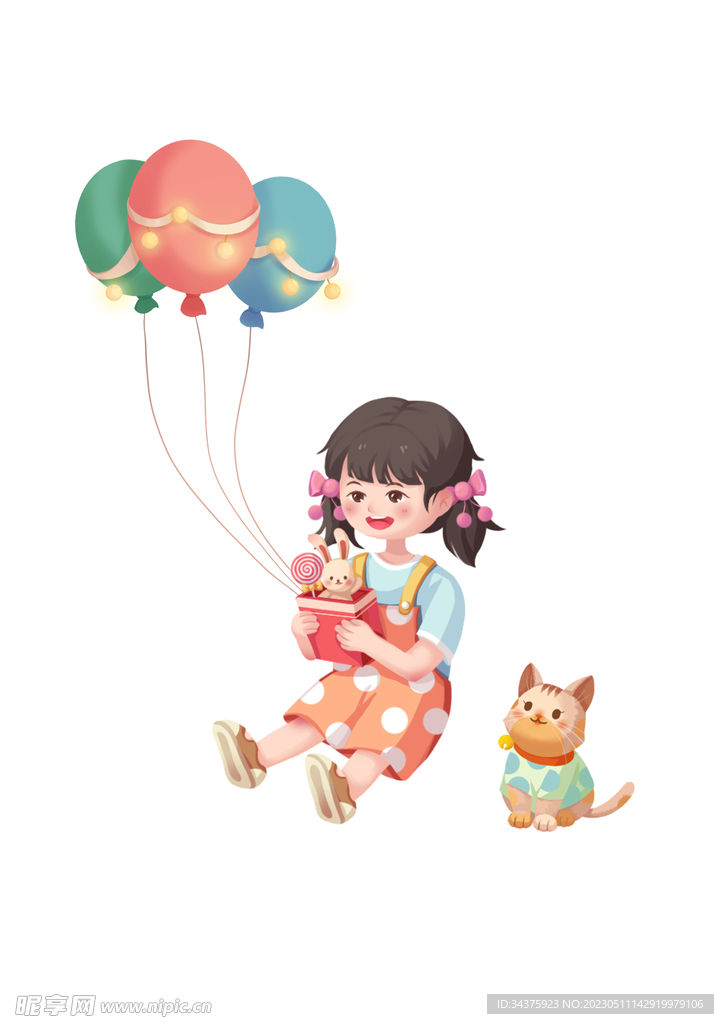 六一儿童节礼物小女孩原创插画