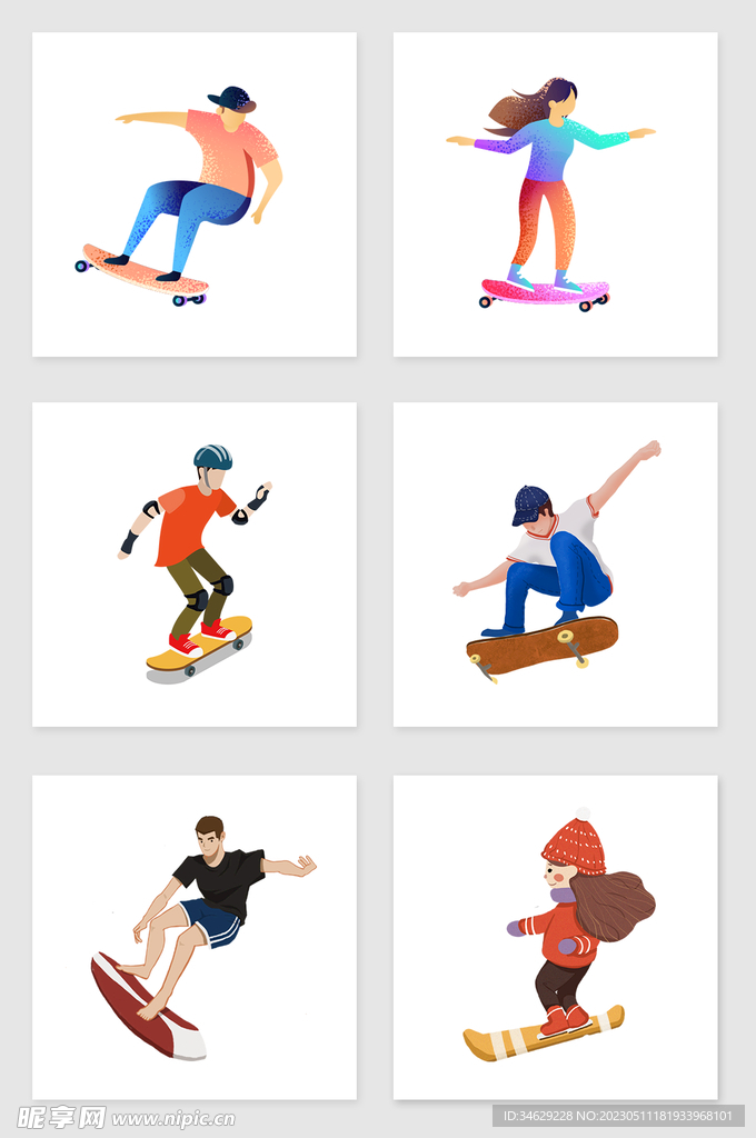 滑板小人素材