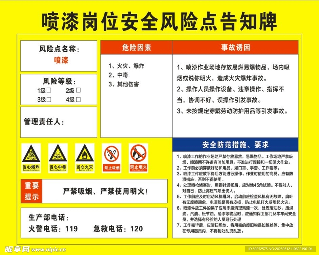 喷漆岗位告知牌