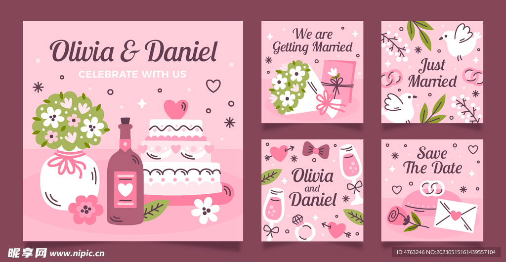 结婚邀请函 贺卡 粉色背景