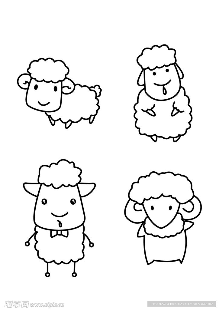 手绘简笔小羊