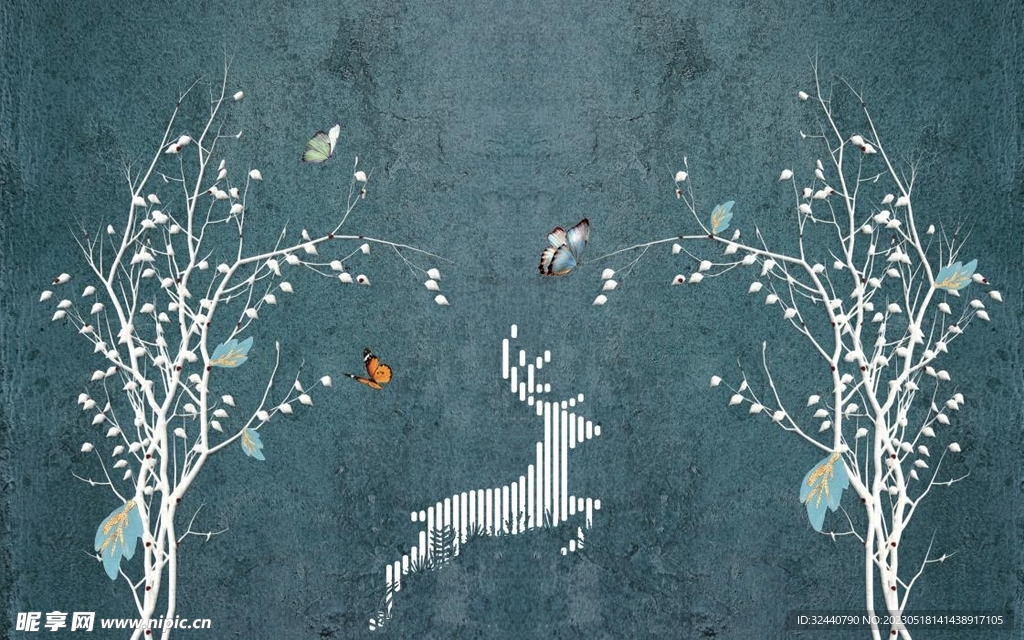 北欧抽象现代唯美金箔绿植