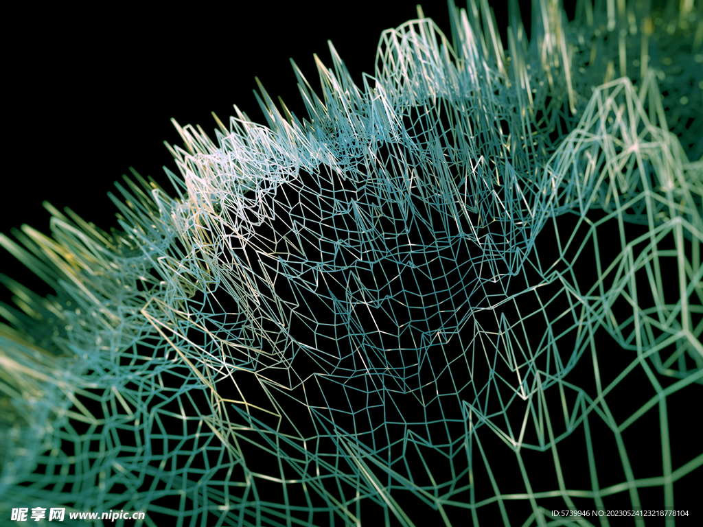 绿色波浪线网格科技素材图片