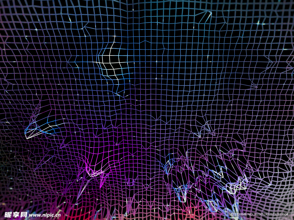 彩色波浪线网格科技素材图片