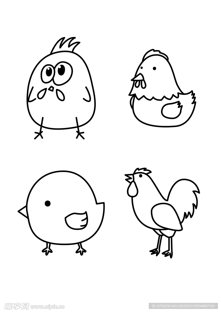 手绘简笔小鸡