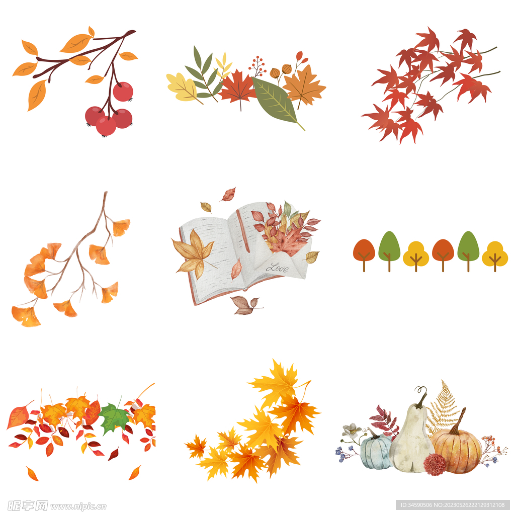 秋天枫叶金黄色丰收主题
