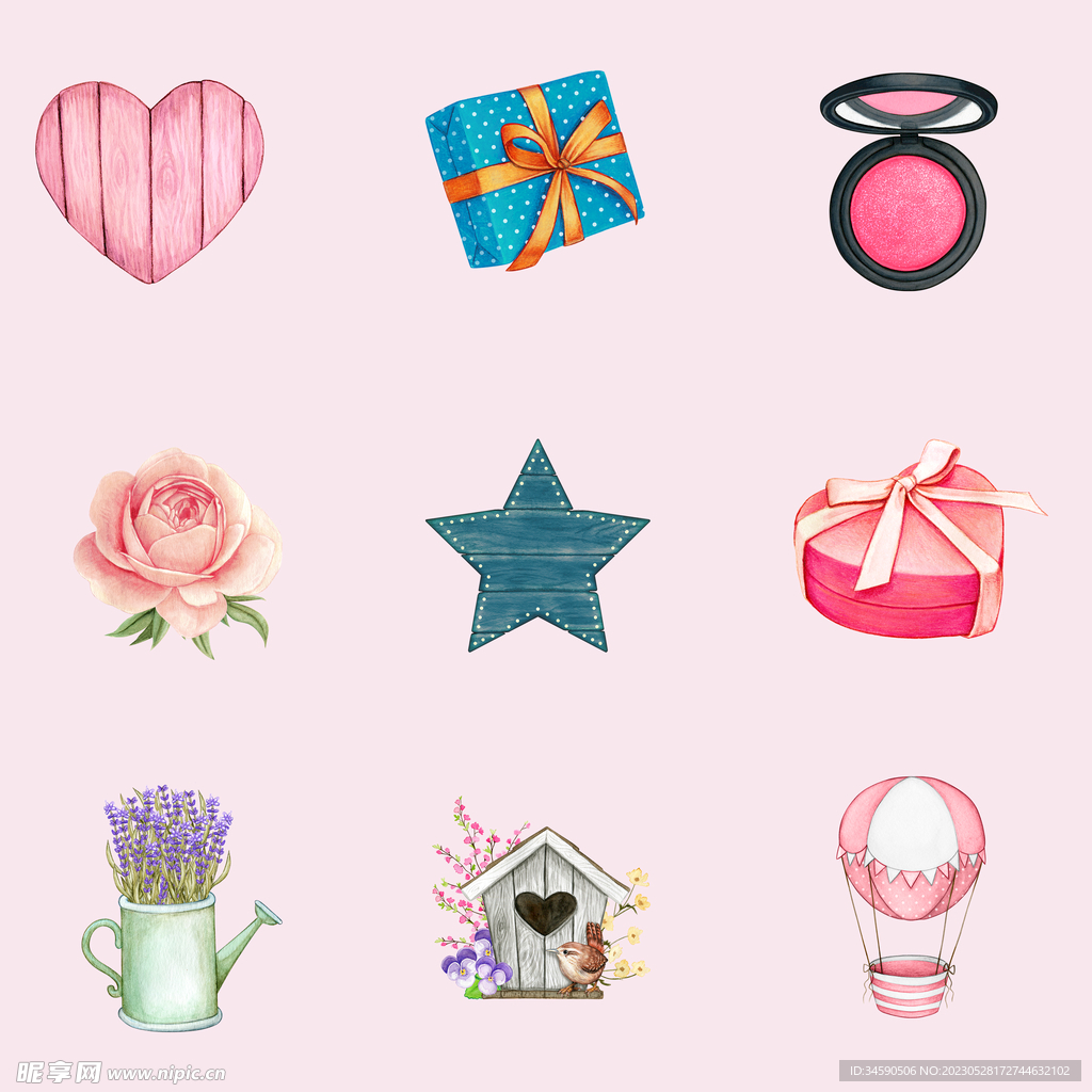 复古水彩生活物品古典装饰