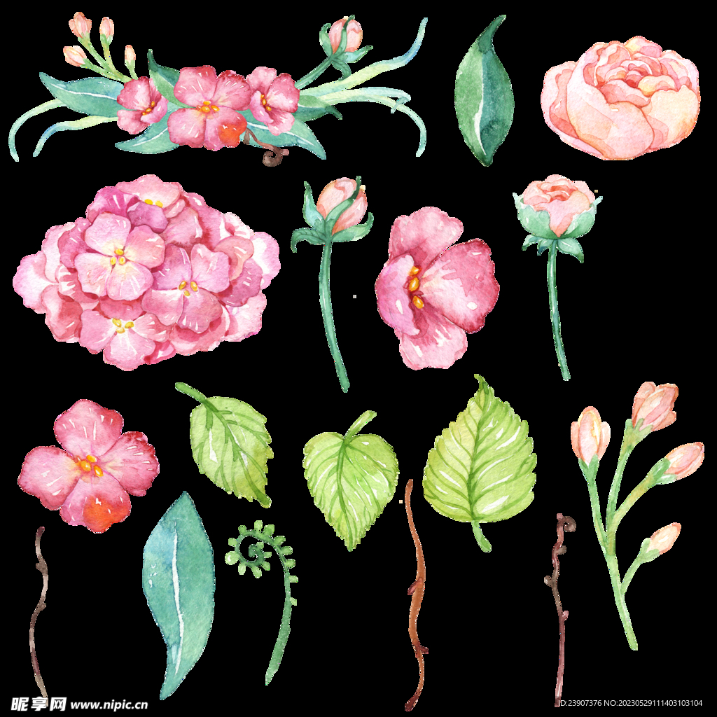 手绘花儿系列粉色花儿花环