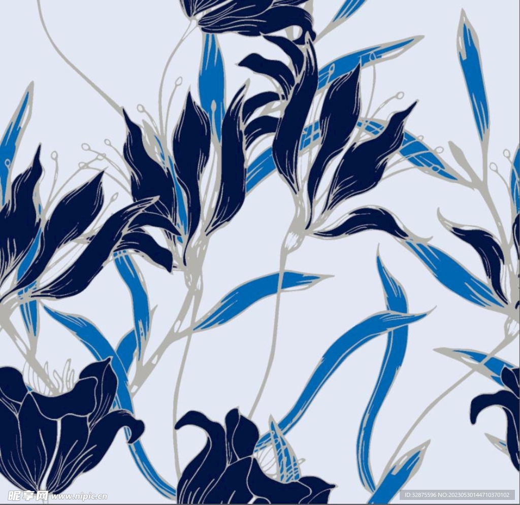 百合花 叶子 线条花