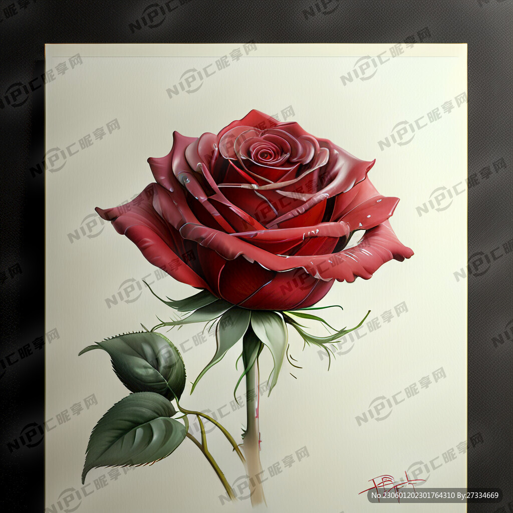玫红色的手绘玫瑰花