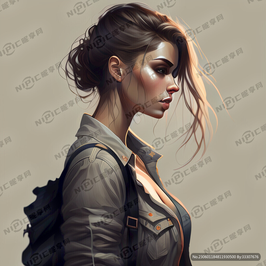 欧美女性 侧面  低头走路