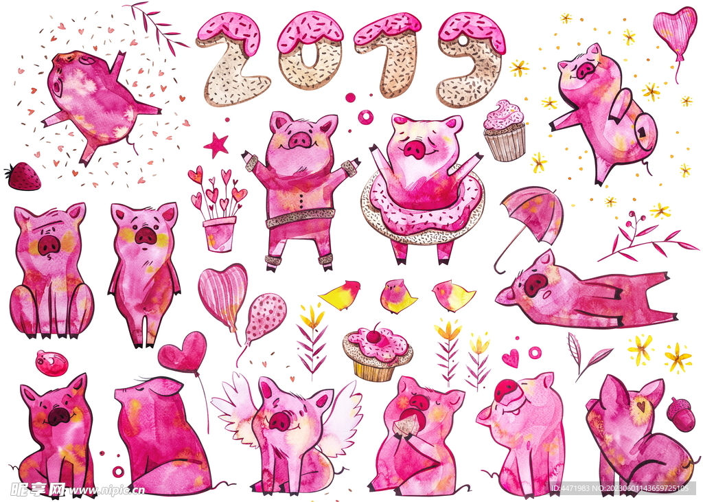 水彩猪