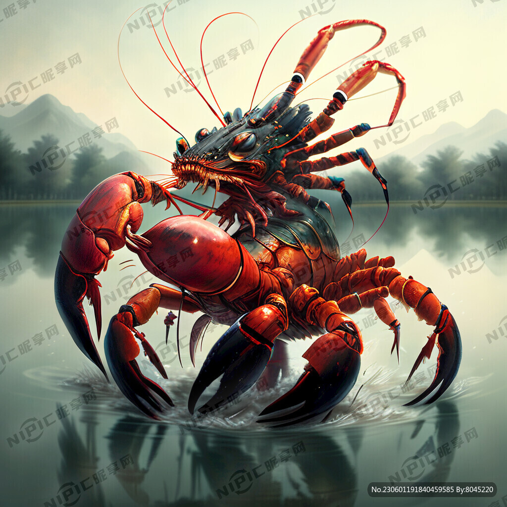 湖中央 一只大龙虾跳舞