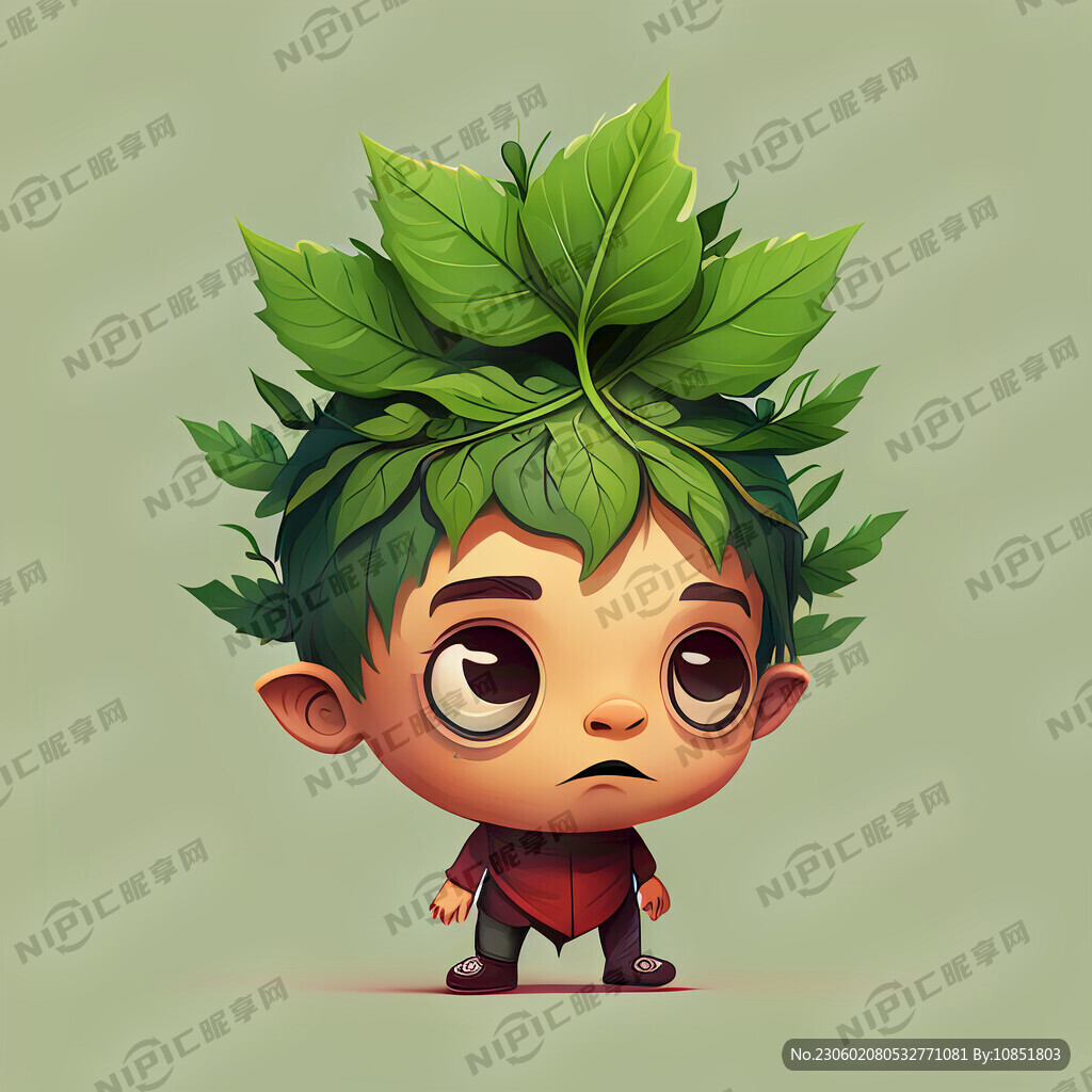 卡通人参 头上有绿叶 拟人化