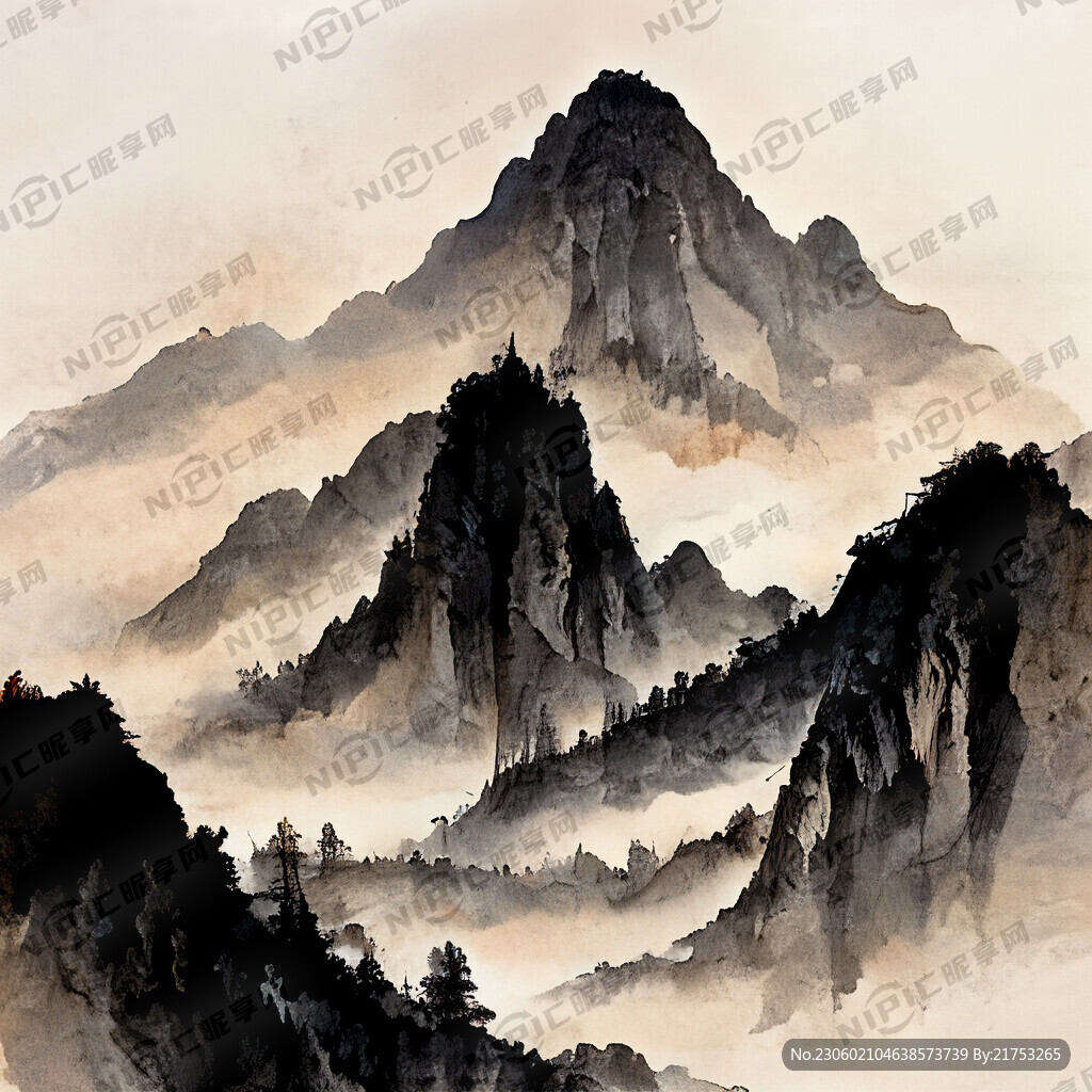 山谷 中国风 中国画 山水