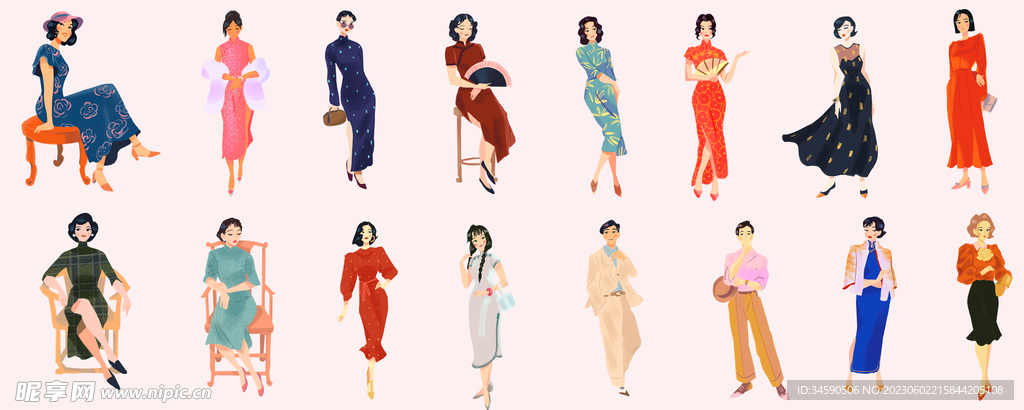 复古年代感服装旗袍装扮人物