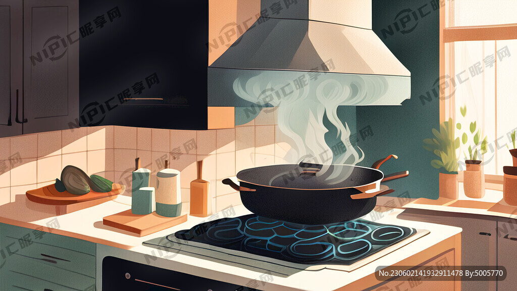 厨房 小清新 抽油烟机 炒菜
