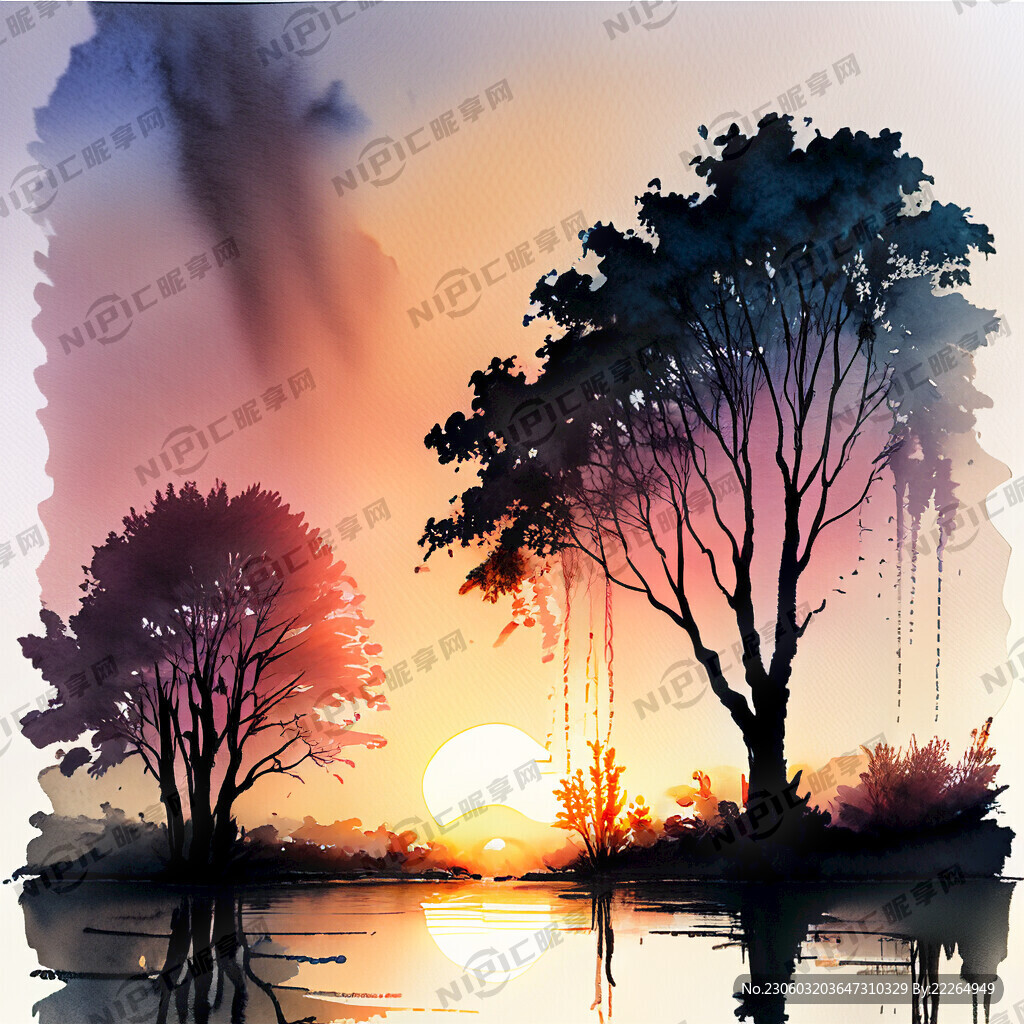 壮观的夕阳 大树 两个人的背影