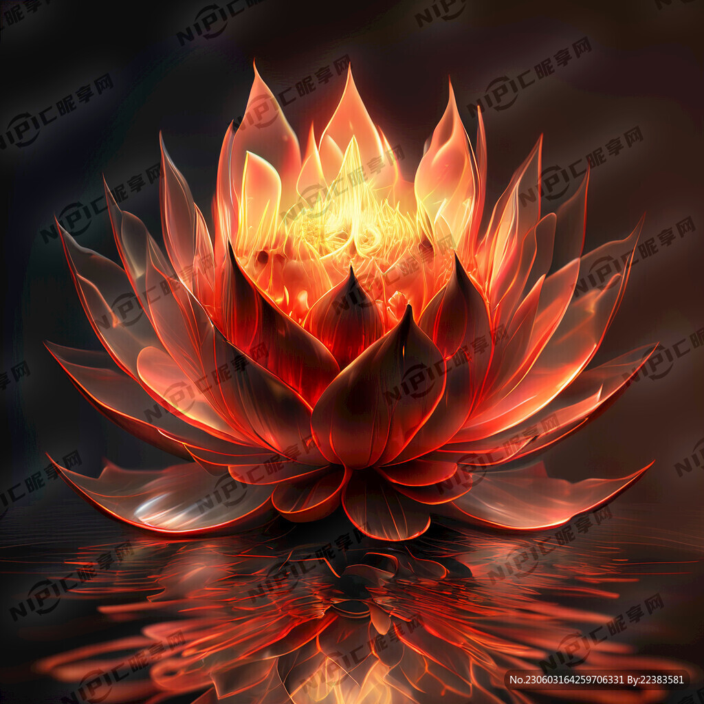 中国风 火焰莲花 倒影