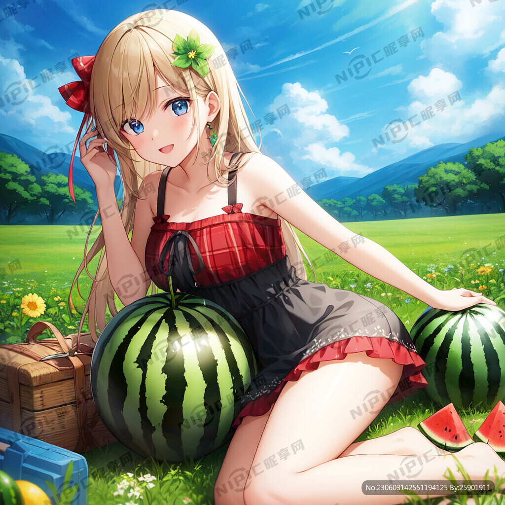 农民抱着西瓜丰收的喜悦