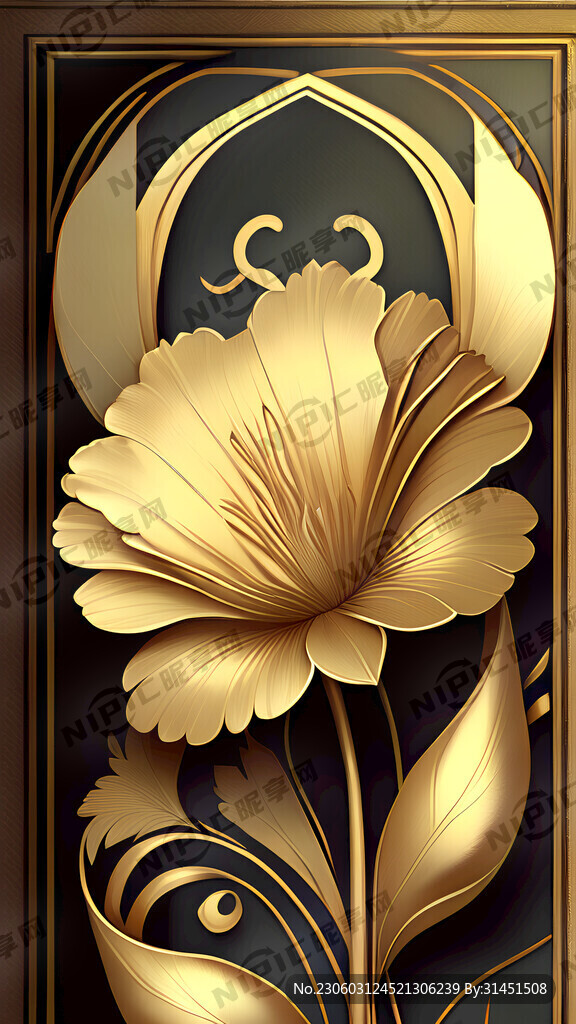 花 装饰画 金色