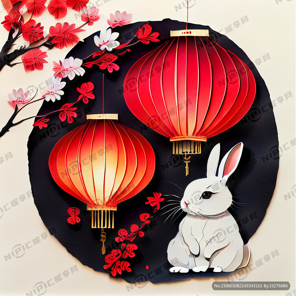 衍纸艺术 春节 可爱兔子 红梅