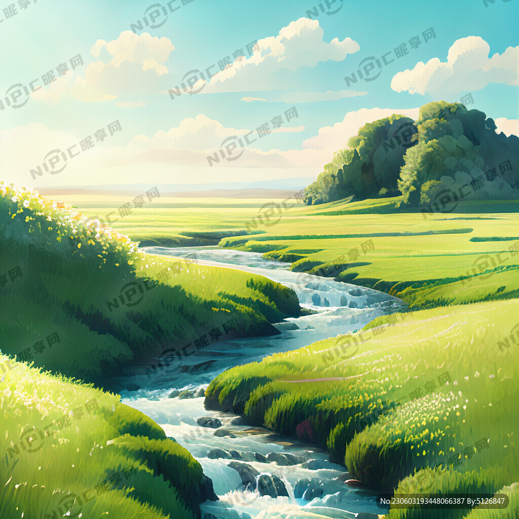 瀑布河流 平原草地 自然风光