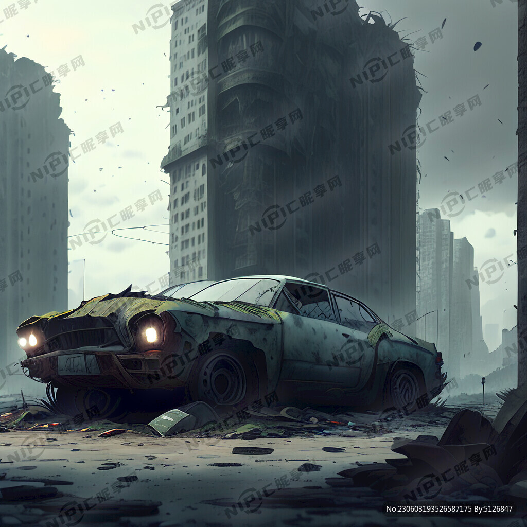 城市废墟 破旧汽车 赛博朋克