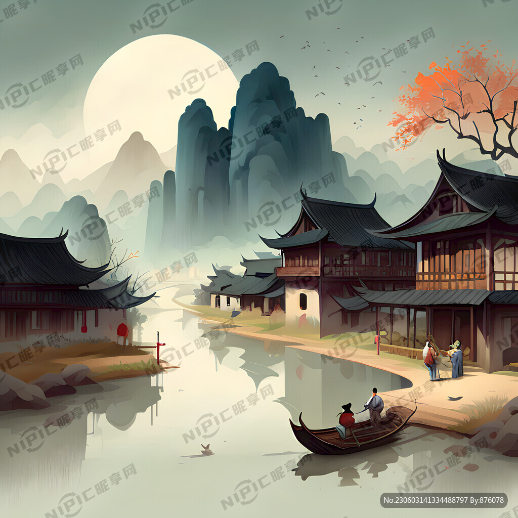 具有乡愁的中国风乡村风景